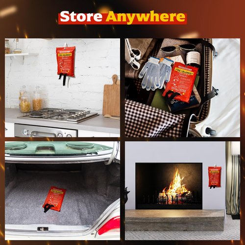 Emergency Fire Blanket For Home & Kitchen |40"x40" Fiberglass Supression Jacket with Safety Gloves- 2pk | Fire Retardant Protection |Fireproof Blanket for Office, Warehouse, Camping, Car & Fireplace