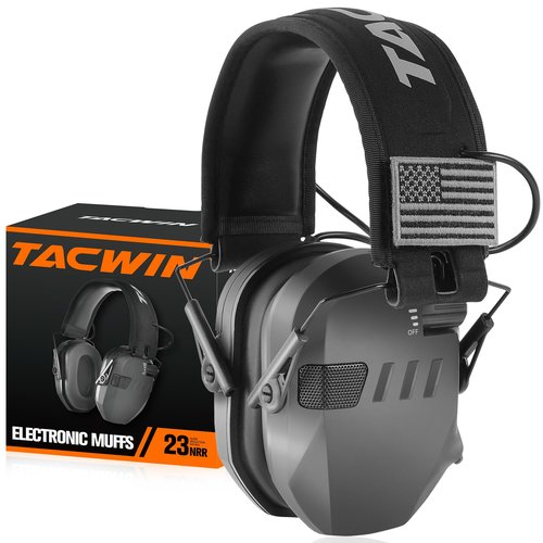TACWIN Electronic Shooting Ear Protection,NRR 23dB Active Noise Reduction Ear Muff with Sound Amplification for Gun Range, Ear Muffs Hearing Protection