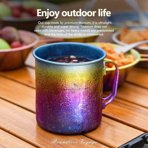 Boundless Voyage Titanium Cup 450ml/15oz Camping Cups & Mugs with Lid Ultralight Drinking Cup for Outdoor, Hinking, Garden Ti3055D (Multicolor)