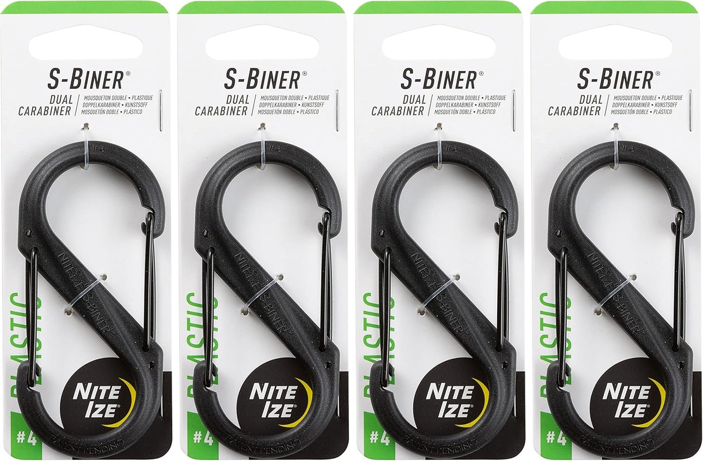 Nite Ize S-Biner Plastic No.4 Tactical Black Dual-Gated Carabiner (4-Pack)