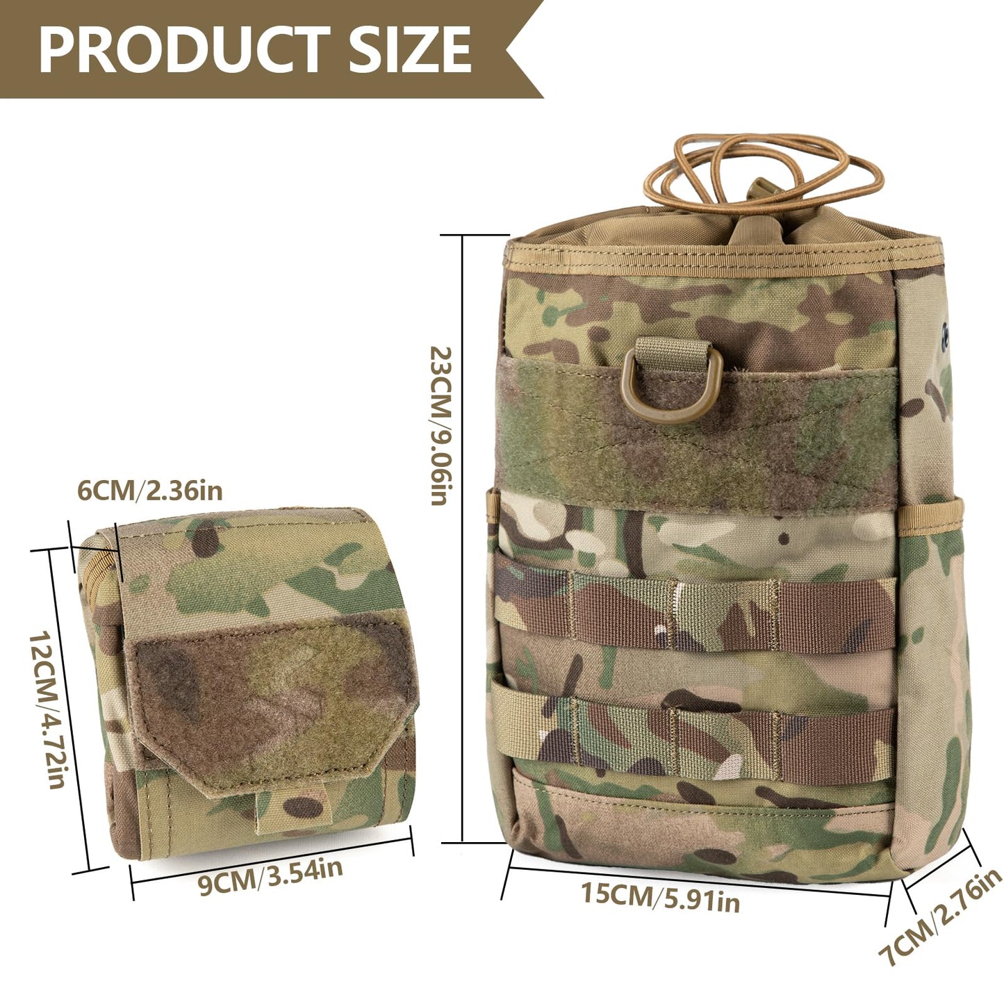 VOTAGOO GEAR Tactical Dump Pouch Molle Storage Bag Tactical Waist Bag, Drawstring Folding Magazine Dump Bag (CP)