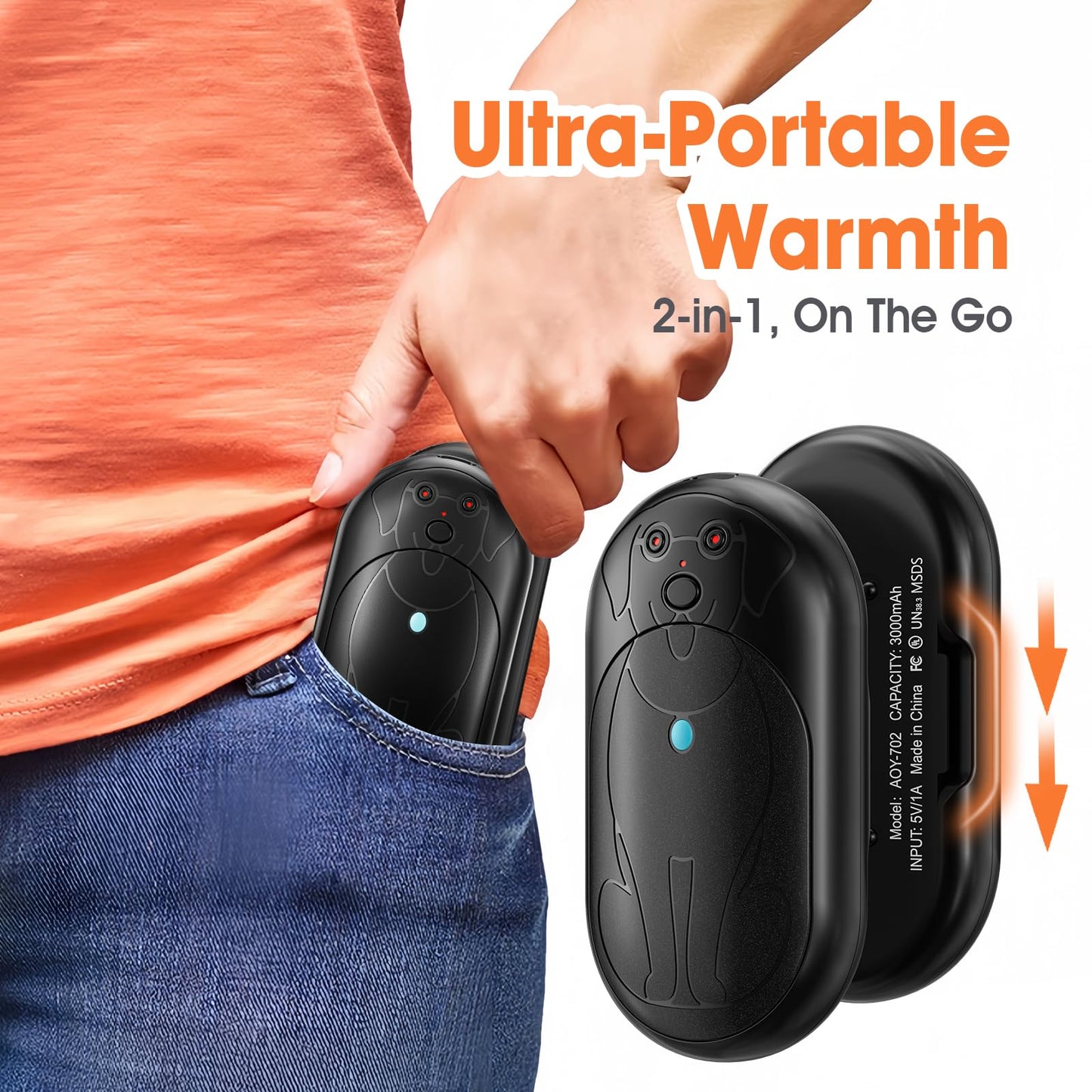 Hand Warmers, 2 Pack 6000mAh Rechargeable Hand Warmer for Outdoors, Gifts for Men Women