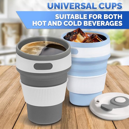 2-Pack Сollapsible Cups for Traveling Reusable – 12oz Leakproof Coffee Travel Mug, Silicone, Foldable & Portable for Hiking, Camping, Office | Lightweight Collapsible Coffee Cups for Outdoor Use