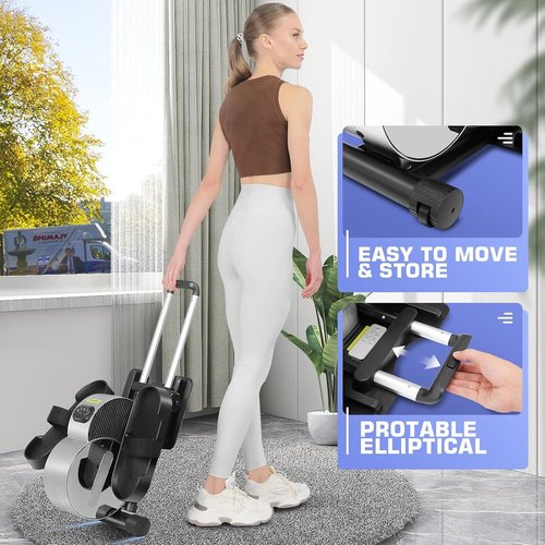 Under Desk Elliptical Portable and Quiet Leg Exerciser While Sitting for Seniors with Remote and App Control, LCD Display, Electric Seated Pedal Ellipse Machine for Home (Black)