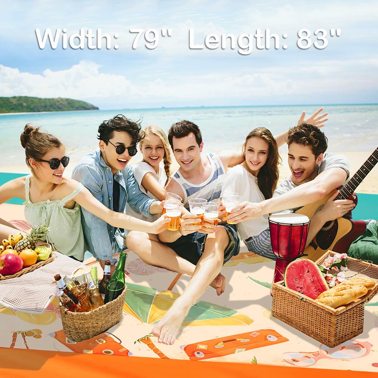 FunQeeu Beach Blanket, Waterproof Sandproof Extra Large Beach Mat 83" X 79" for 2-8 Adults Oversized Lightweight Quick Drying Outdoor Picnic Blankets