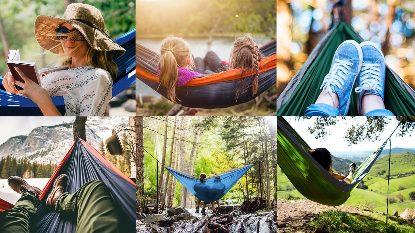Portable Double Camping Hammock 500 lb Capacity – Lightweight with Tree-Friendly Straps & Carabiners for Hiking, Travel, Beach & Backyard