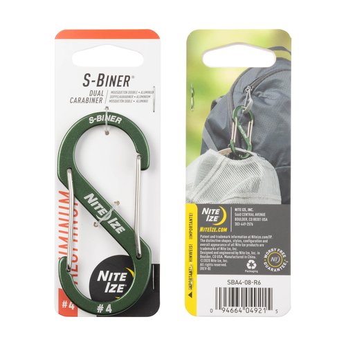 Nite Ize S-Biner Aluminum Dual Carabiner - Durable Dual Carabiner with Wire Gate Closure - Carabiner for Organizing Keys & Gear Attachments - Size 4, Olive (4 Pack)