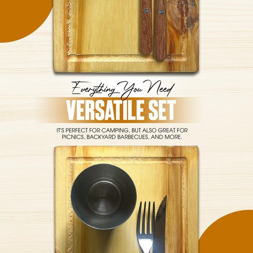 Portable Camping Dish Set - Travel Plate Set - Mess Kit for 2 - Essential Plates and Utensils - Tableware Set - All Black Design for Camping or Picnic.