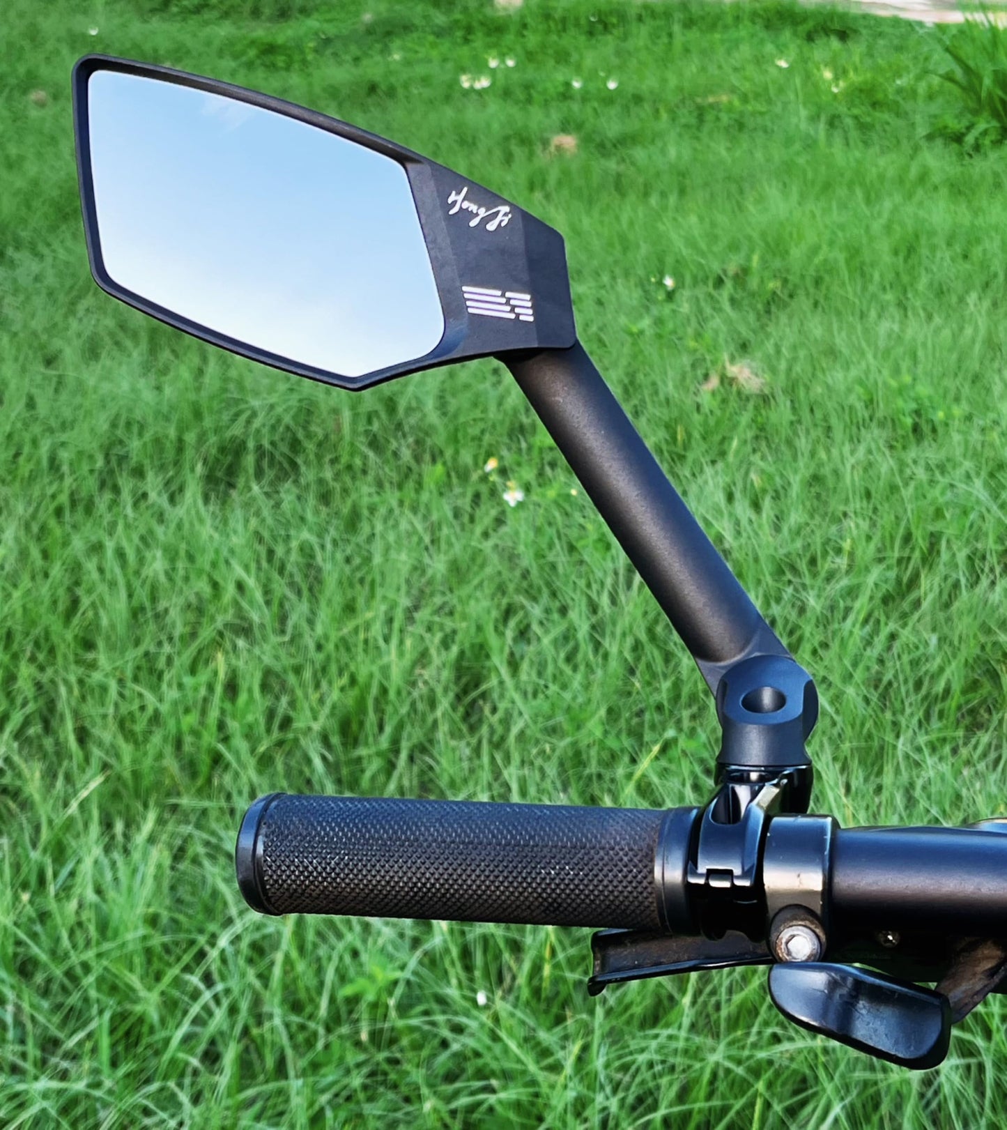 Hong Ji Bike Handlebar-mounted Mirror, New type, Large FOV 2K HD High-Resolution, Anti-Glare, Shatter-Proof, Nylon Fiber Frame, Highly Adjustable, 22.2mm Handlebar Diameter fit(Left_Silver, EV016)