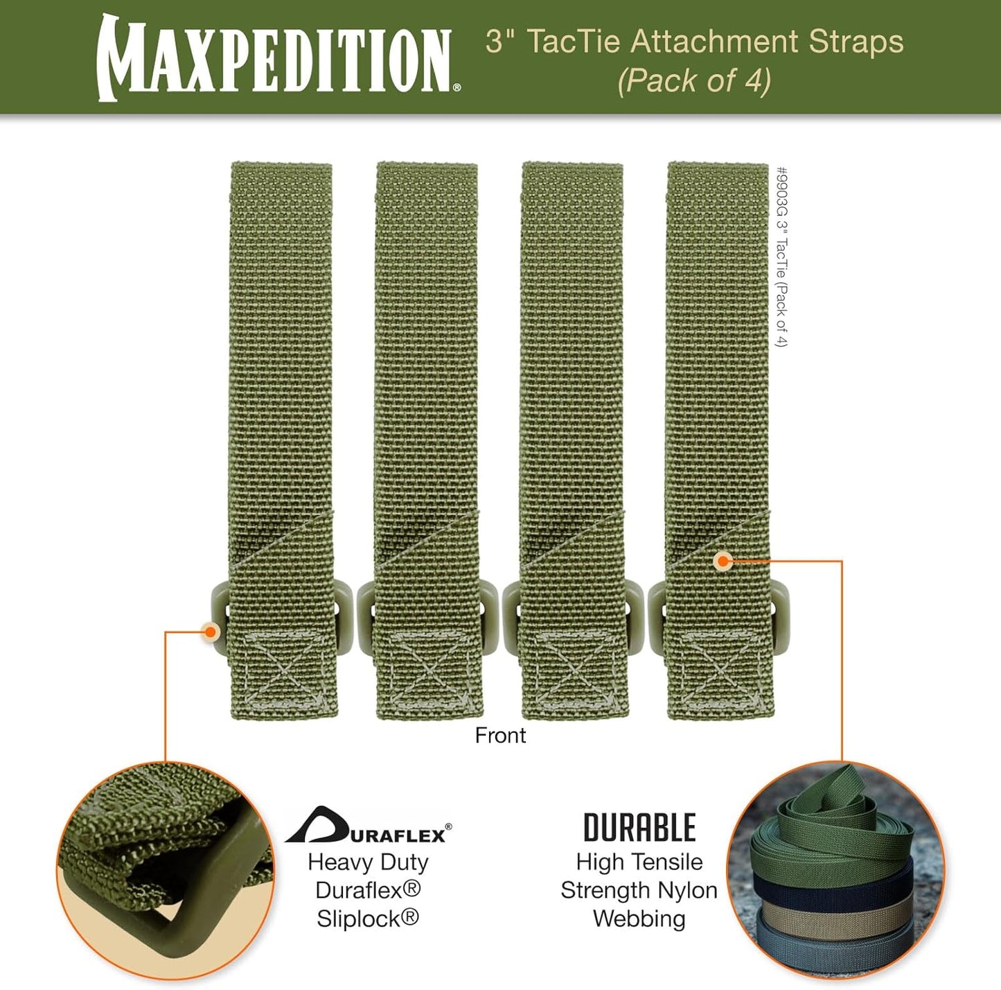 MAXPEDITION 3-Inch TacTie Attachment Straps (Pack of 4) MOLLE Clips for EDC Pouches and Pocket Organizers, Replacement MOLLE Straps for Tactical Gear
