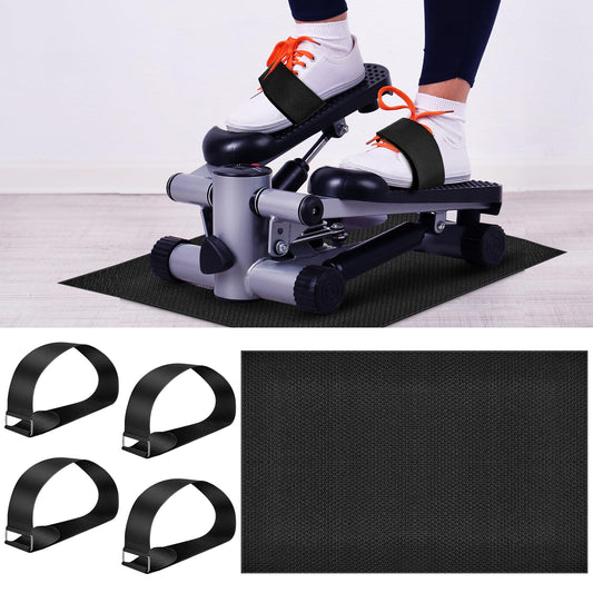 Foilswirl Thick Elliptical Mat with 4 Pcs Elliptical Pedal Straps for Under Desk Elliptical Machine, Ellipse Non Slip Mat, Ellipse Leg Exerciser Machine Pedal Strap for Home Fitness, Enhance Stability