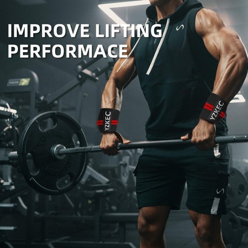 YZKEC Weightlifting Wrist Wraps with Thumb Loop，Best Wrist Support Braces for Weight Lifting, Bodybuilding, Strength Training，Lifting Straps for Women and men （Pair），Red