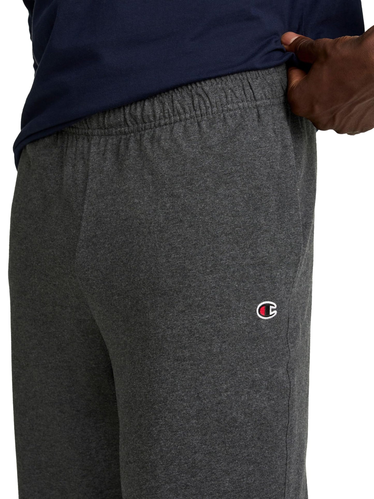 Champion Men's Open-Bottom Lounge Pants, Standard Fit, Lightweight 100% Cotton, Available in Regular and Big & Tall, Granite Heather, Large