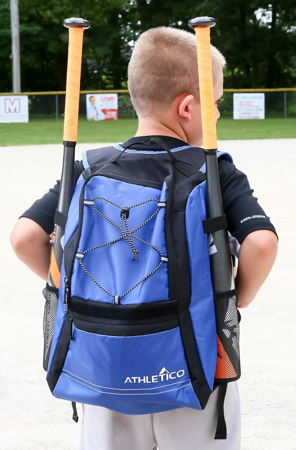 Athletico Youth Baseball Bag - Bat Backpack for Baseball, T-Ball & Softball Equipment & Gear | Holds Bat, Helmet, Glove | Fence Hook (Blue)