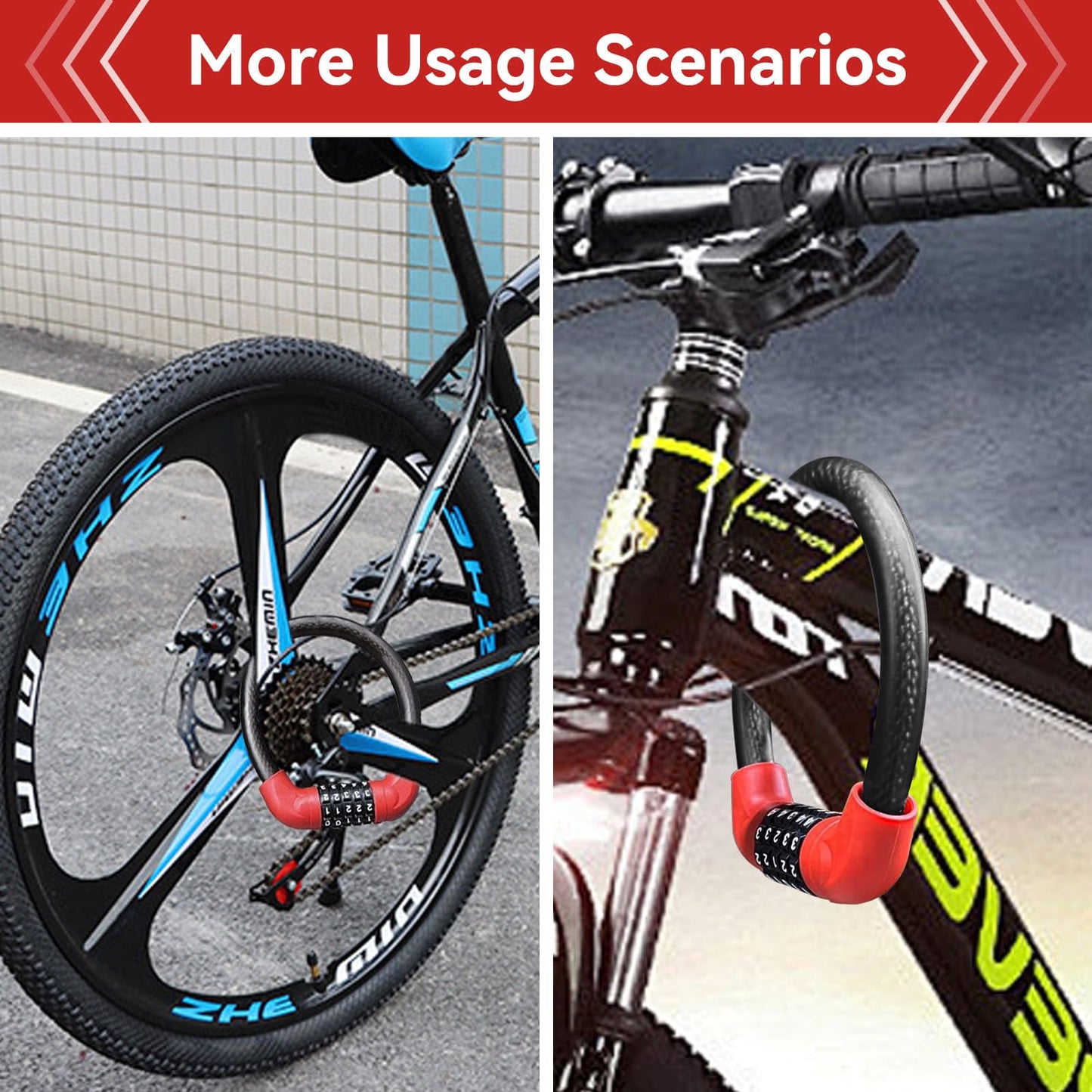 5 Digit Combination Bike Cable Lock, Lightweight Bicycle Lock Anti Theft Resettable Combination Portable Bicycle Cable Locks for Bike, 15inch, Red