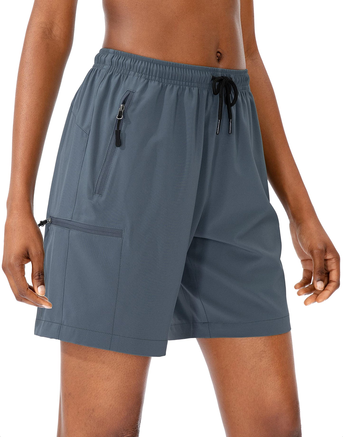 SANTINY Women's 5''/ 7''/9'' Hiking Cargo Shorts Quick Dry Lightweight Summer Shorts for Women Athletic Golf Zipper Pockets(Dusty Blue_M)