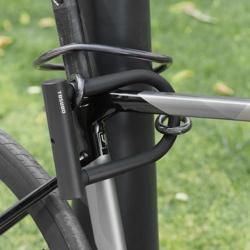 TOSUOD Oversized Bike U Lock Set Heavy Duty Anti Theft Bike Lock with 4FT Steel Cable Bicycle U Lock with Keys Mounting Bracket for Road, Mountain, Electric & Folding Bike
