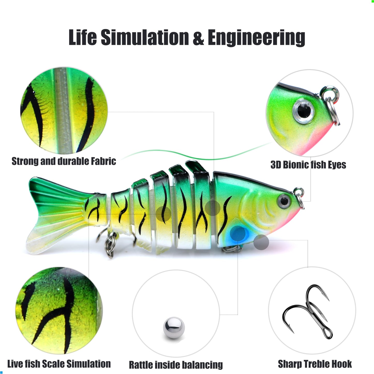 EXAURAFELIS 5pcs 7 Segment Multi-Jointed Swimbaits Fishing Lures for Bass Trout Perch Slow Sinking Lifelike Fishing Lure Kit Swimming Lures Freshwater Saltwater