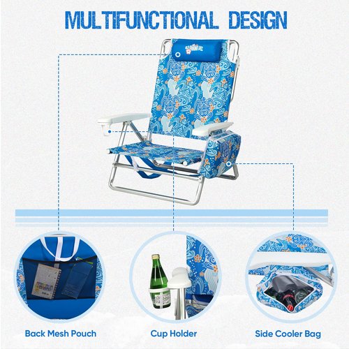 Old Bahama Bay Backpack Beach Chair, Aluminum Lightweight Reclining 5-Position Lounge Chair for Adults Heavy Duty Support 400 LBS Portable Folding with Cooler Bag Camping Chair for Sand Outdoor