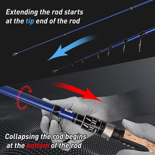 EOW XPEDITE PRO Portable Telescopic Casting and Spinning Fishing Rods, 24T Carbon Blanks & Solid Carbon Tip, Cork Handle, Travel Rod, Short Collapsible Rods (Spinning 7'6" /Power M/Action Fast)
