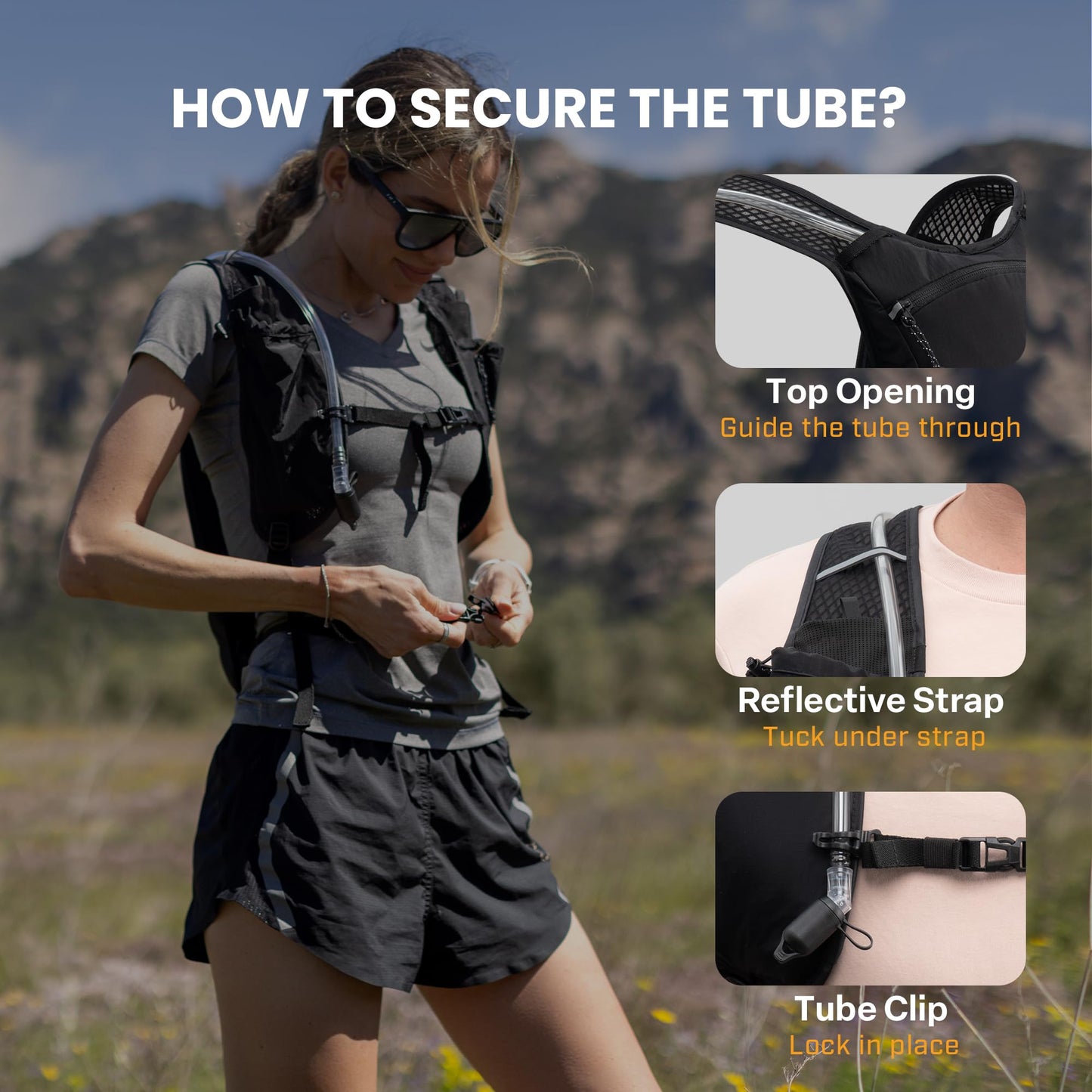 EVERFUN Hydration Backpack Running Vest Small Hiking Water Backpack with 1.5L Water Bladder for Women Men, Lightweight Reflective Dayhike Hydro Pack for Trail Running, Biking, Race, Marathons, Black