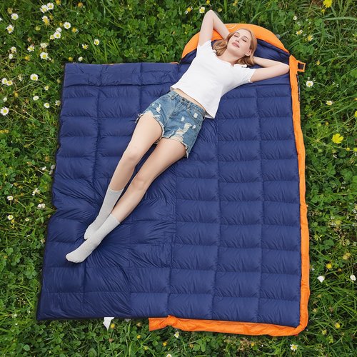 OMVMO 0 20 Degrees F Camping Sleeping Bag for Adults,4 Season Rectangle Down Fiber Sleeping Bag for Camping Hiking,Used as Blanket Quilt or Cloak (Orange/20℉/Right Zipper, Regular(Fits up to 6'0''))