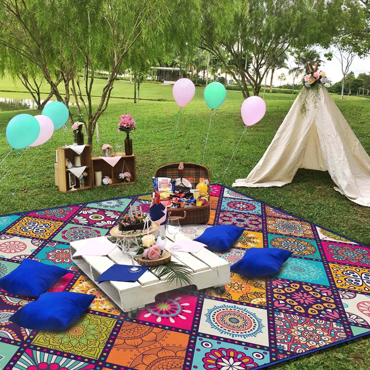 Fefede Waterproof Picnic Blankets Foldable & Portable 60''x80'' Boho Picnic Mat for Outdoors, Large Washable Picnic Blanket for Travel Camping Beach, Park Grass Picnic Blanket Accessories for Adults