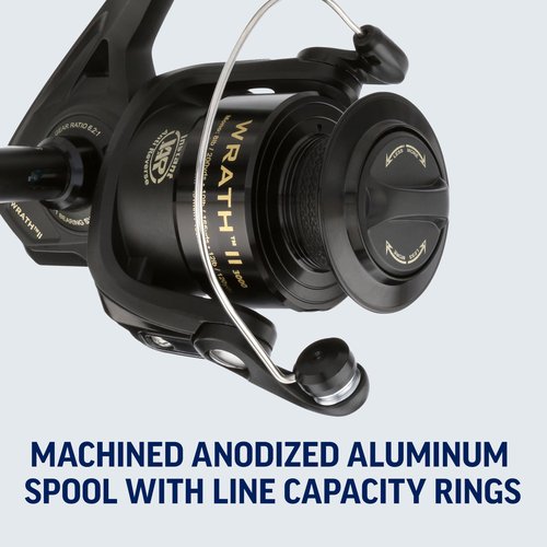 PENN Wrath II Saltwater Spinning Fishing Reel, Size 4000, Right/Left Handle Position, Corrosion-Resistant Graphite Body, Machined Anodized Aluminum Spool