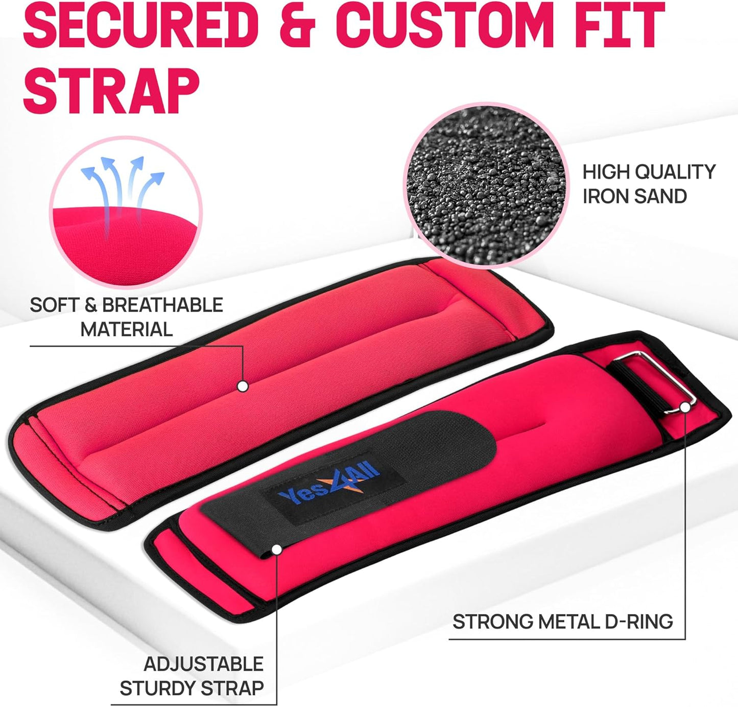 Yes4All Wrist & Ankle Weights Pair 1lb -10lbs, Adjustable Strap for Walking, Jogging, Pilates, Gym Fitness Workout for Women, Men