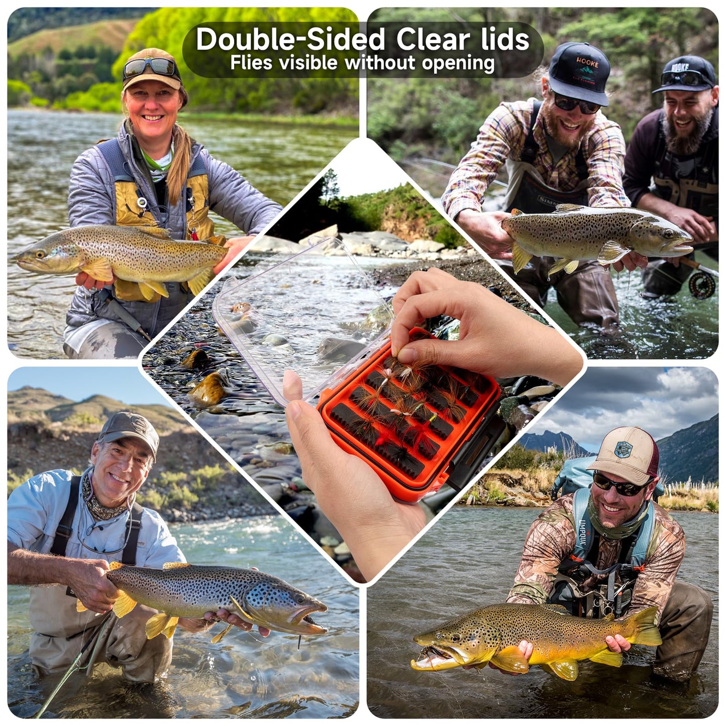 Fly Fishing Box Fly Boxes For Fly Fishing Trout Two-Sided Waterproof Lightweight Easy Grip Transparent Lid Fly Fshing Lures Box Foam Ice Jig Fly Box And Coil Springs Cord.