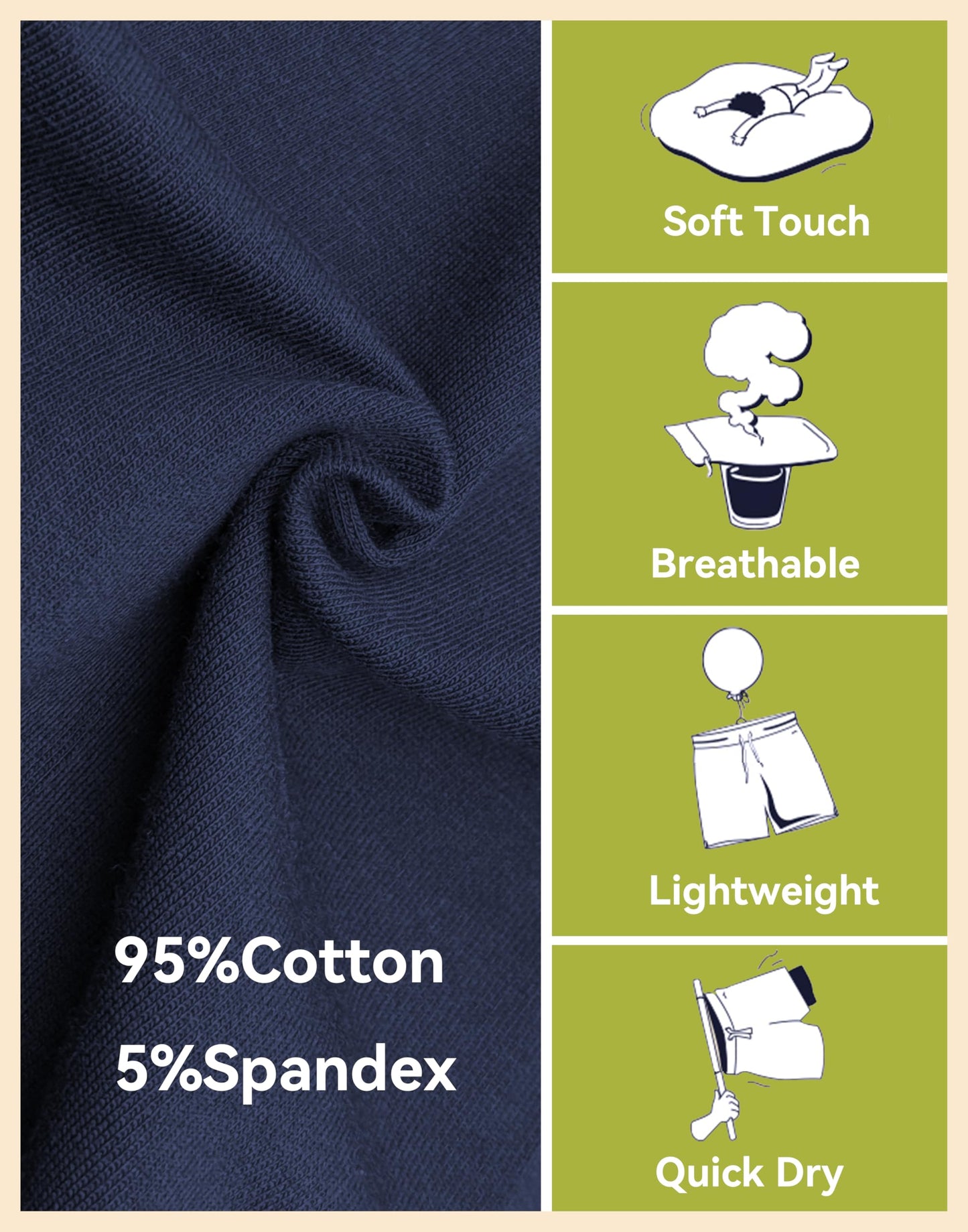Rancoto Mens Cotton Shorts Sweat Athletic Shorts for Men, Lounge, Gym, Yoga, Workout with Zipper Pockets Navy L