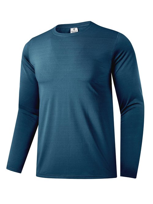 Men's UPF 30+ Sun Protection Shirts Performance Long Sleeve T-Shirt Moisture Wicking Shirt for Running Workout Navy-04 XL