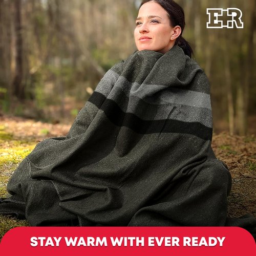Military Wool Blanket - 95% Wool, Washable, Perfect for Outdoors, Picnics, Travel, Car & Bushcraft Emergency Blanket, 96" x 96" 6.65 lbs. - Grey with Stripes - Queen Size