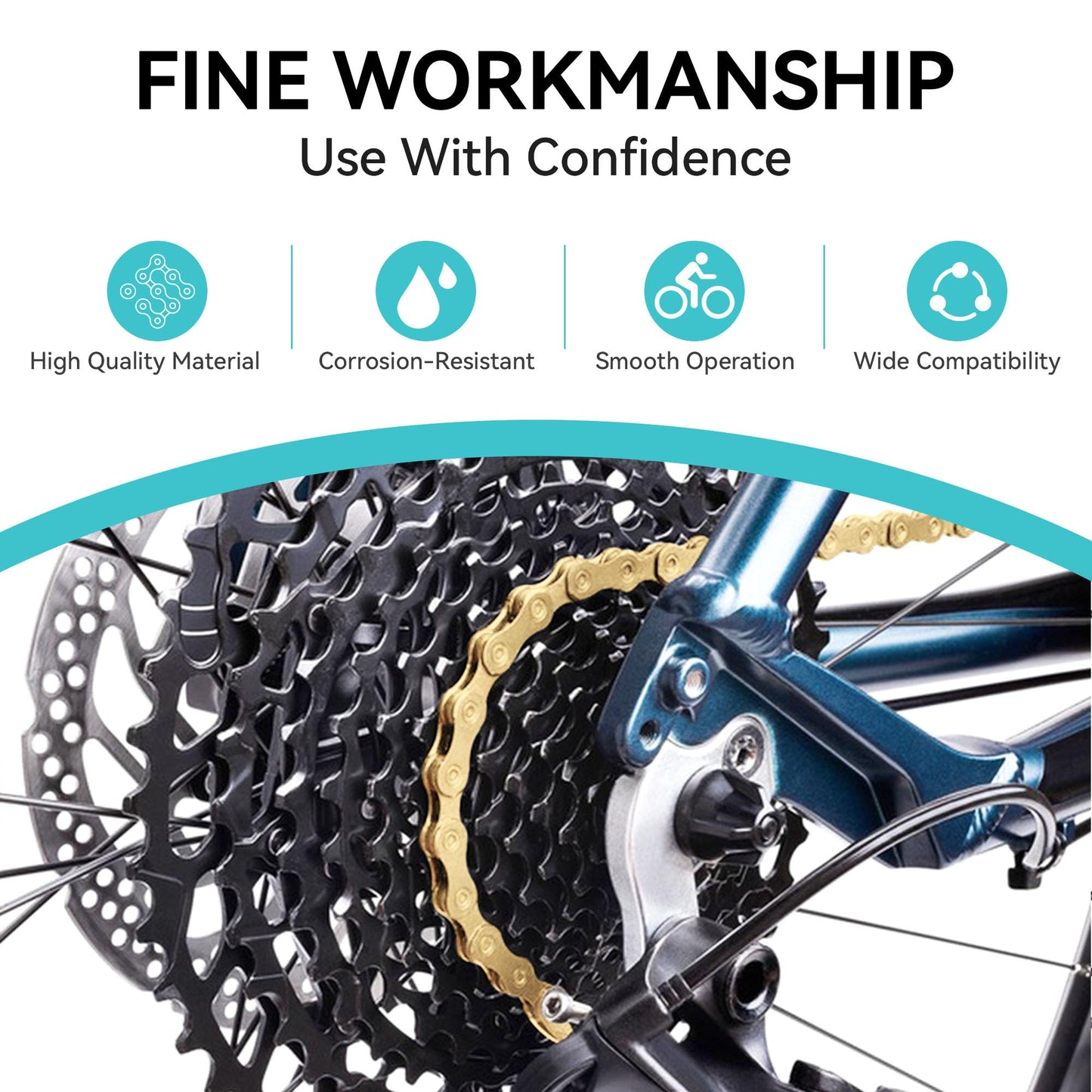 6/7/8 Speed Gold Bike Chain, Bicycle Chain Bike Parts Chain Replacement for Road Mountain Racing Cycling E-Bike MTB BMX (Gold 6/7/8 Speed)