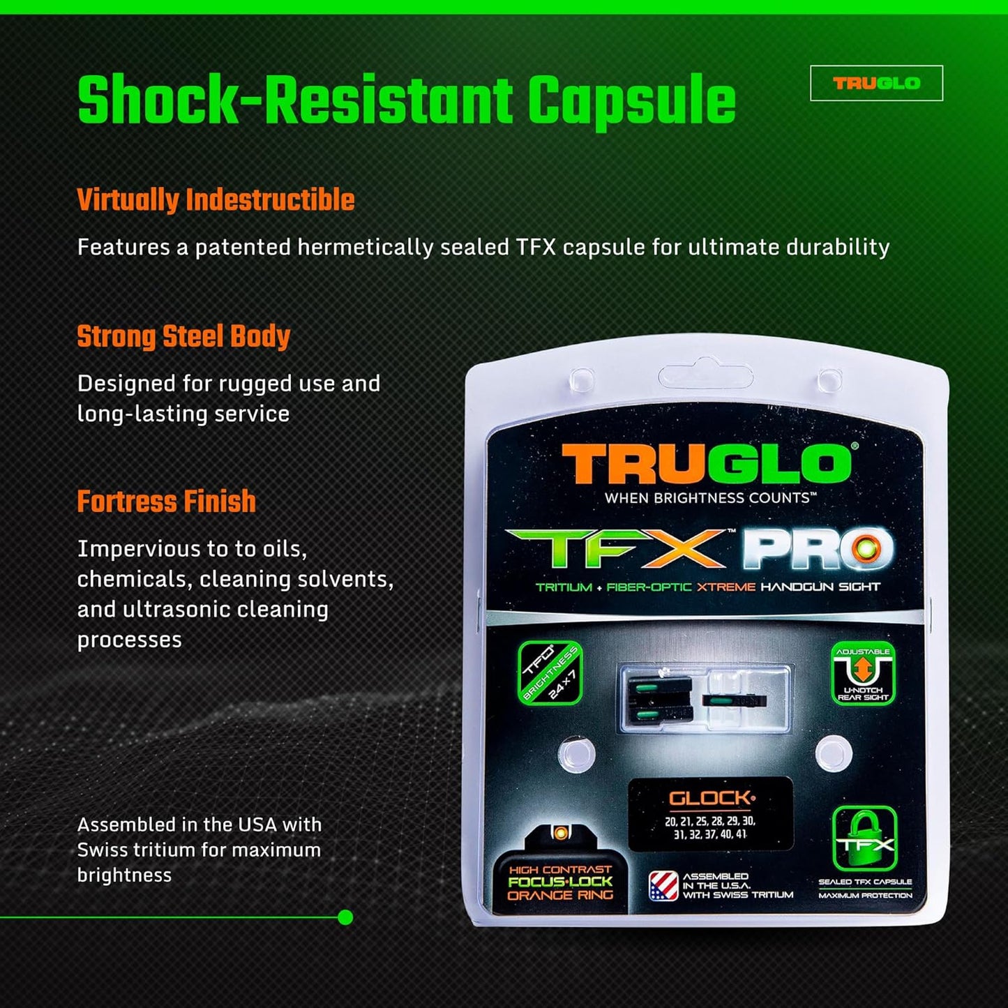 Truglo TFX PRO Night Sight for Handguns - Glowing Tritium & Fiber Optic, Compact & Durable