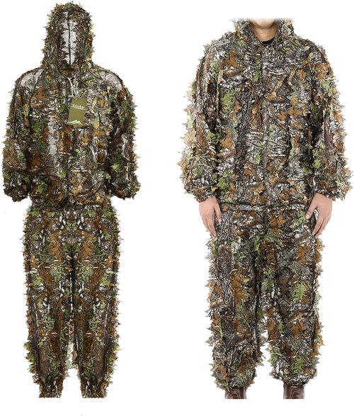 EAmber Ghillie Suit Gilly Hunting Suits Pants 3D Leaf Camo Camouflage Coveralls Youth Adult Lightweight Clothes