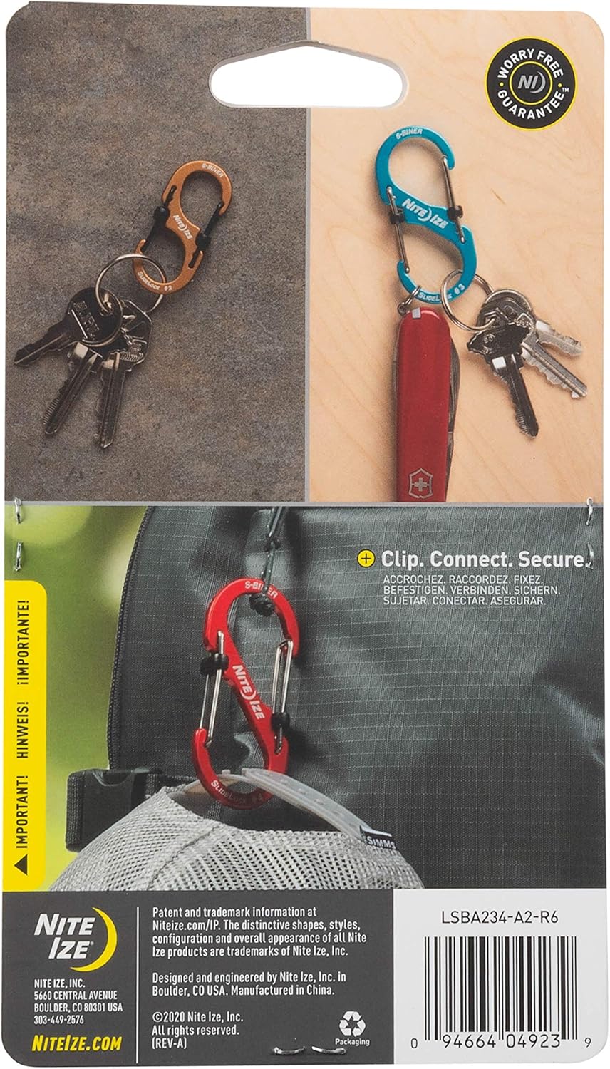 Nite Ize S-Biner SlideLock Stainless Steel Dual Locking Carabiner - S-Biner Key Holder with Locking Gate - Carabiner Organizer for Keys & Camping Accessories - Assorted Sizes, Black (3 Pack)