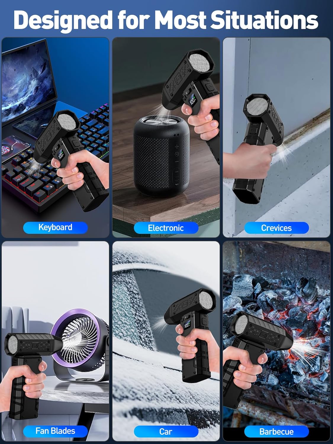 Compressed Air Duster 130000RPM Electric Duster with LED Light Replace Canned Air, 100 Gear Adjustable Rechargeable Cordless Air Blower Cleaning Tool for Keyboard, Computer, Electronic Devices, Car