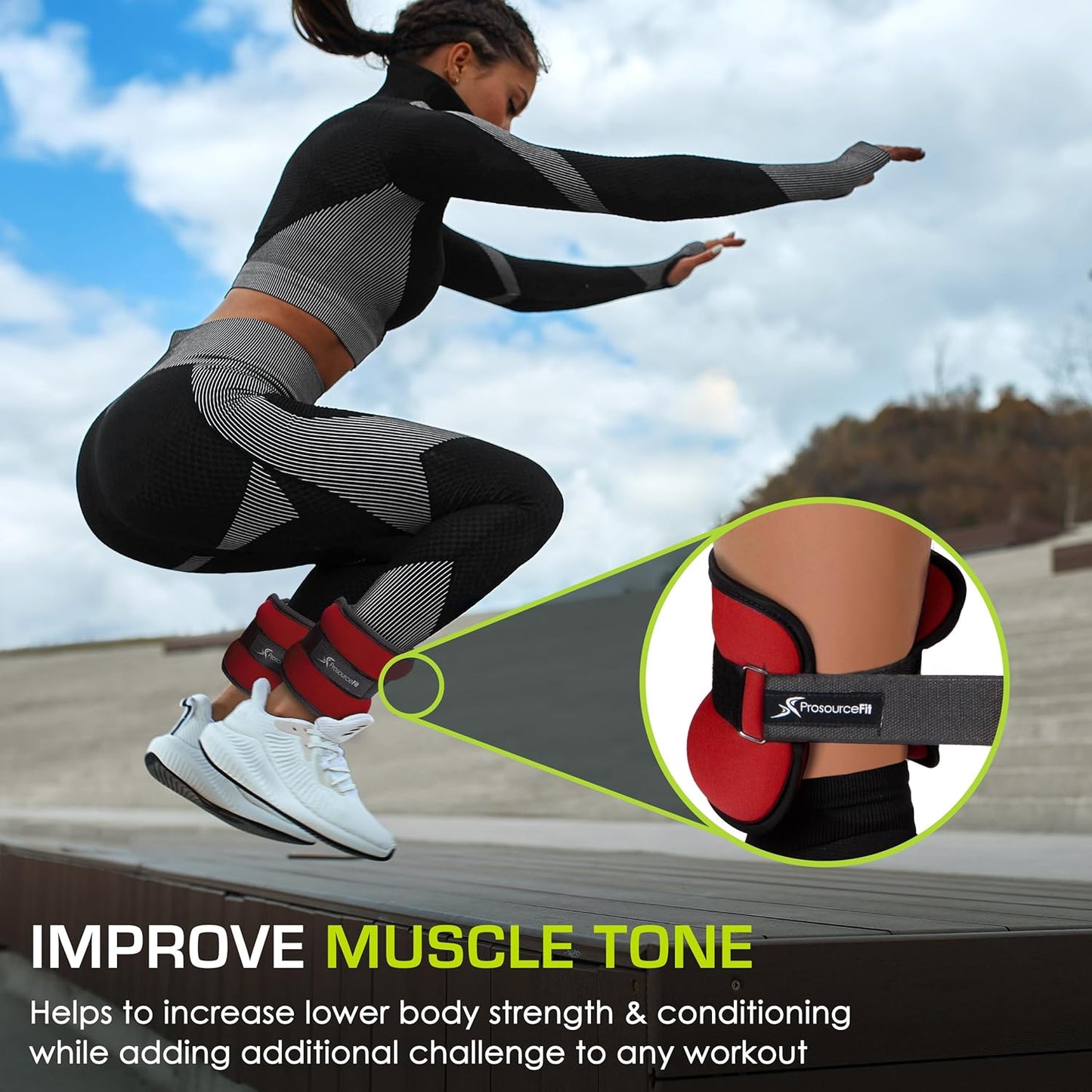ProsourceFit Ankle/Wrist and Arm/Leg Weights Set of 2, Adjustable Strap 1 lb-5 lb, Adjustable Weight 15 lb, 10 lb, 7 lb for Men and Women
