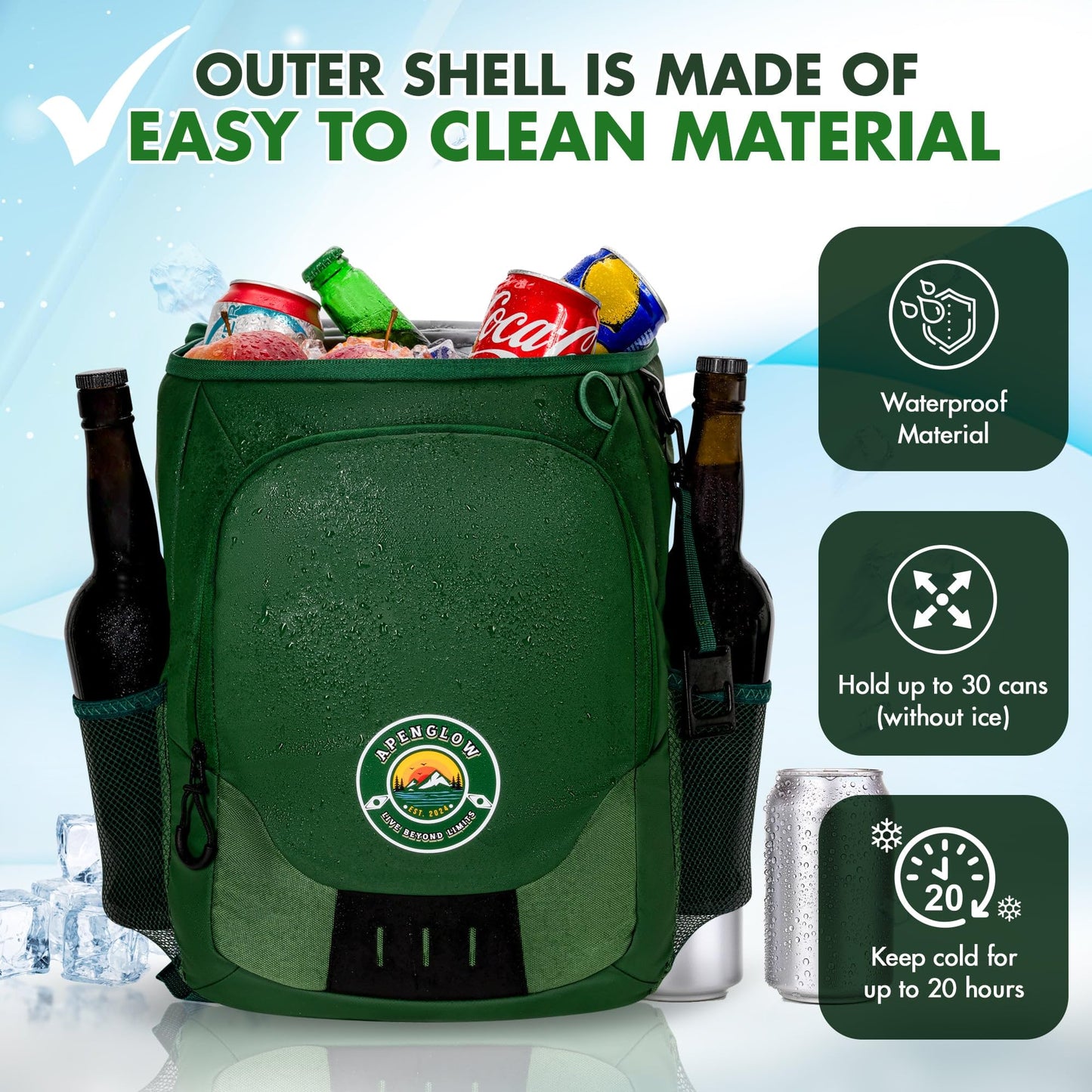 Apenglow Backpack Cooler – Leakproof Cooler Bag – Waterproof Holds 24 Cans