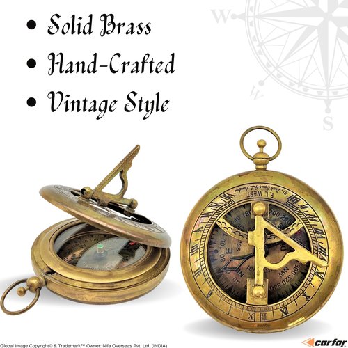 Carfar Nautical Sunclock Compass Handmade Solid Brass Vintage Style Sundial Push Open Navigational Compass with Leather Gift Case Best for Your Loved Ones (Vintage)