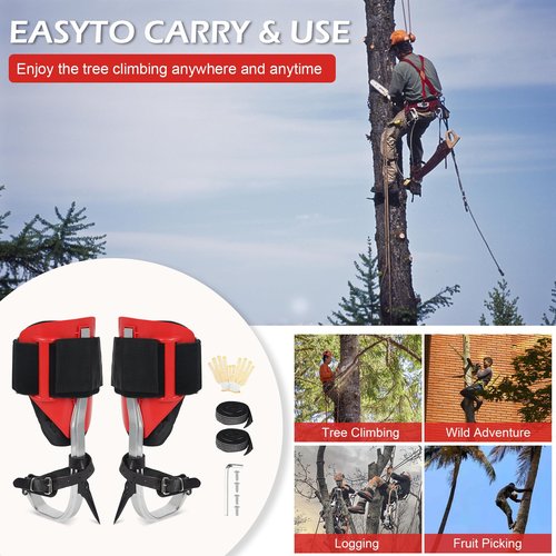 Tree Climbing Spikes Set for Tree Work, Adjustable Tree Climbing Gear with Safety Seat for Tree Climbing and 10FT Steel Wire Core Flip Line Kit for Outdoor Jungle Survival Fruit Picking (Full Set)