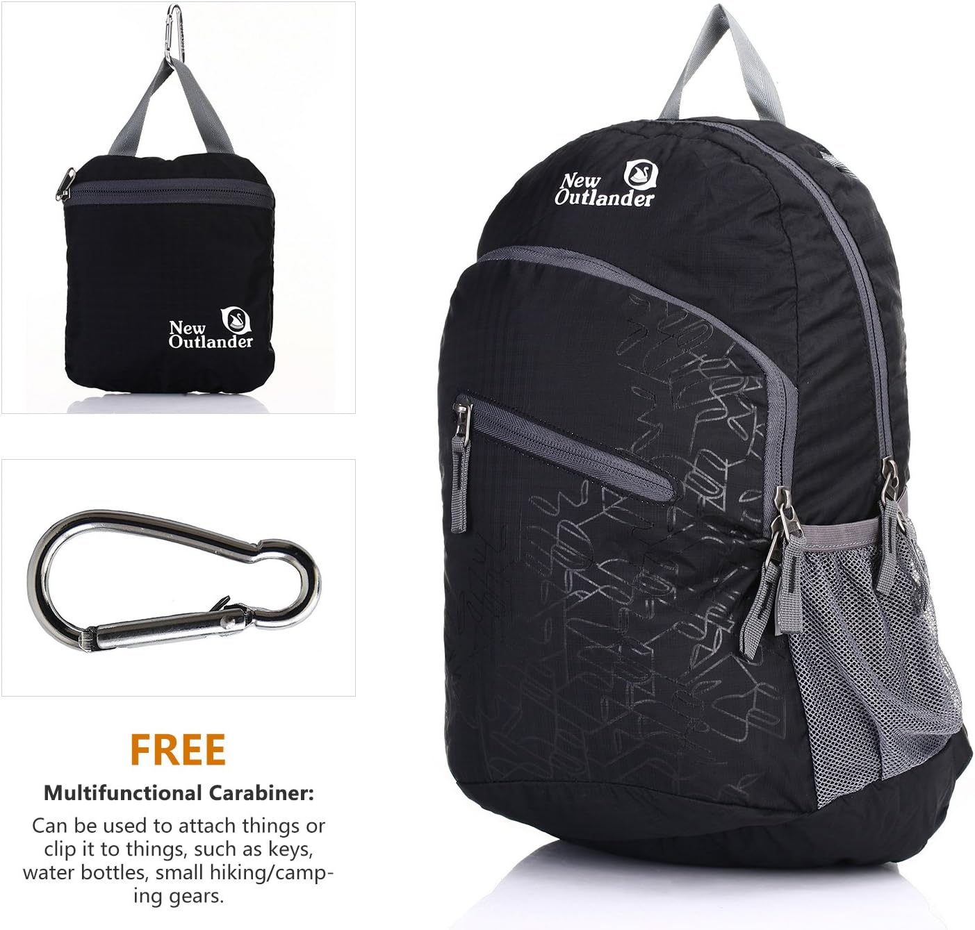 Outlander Packable Handy Lightweight Travel Hiking Backpack Daypack, Black
