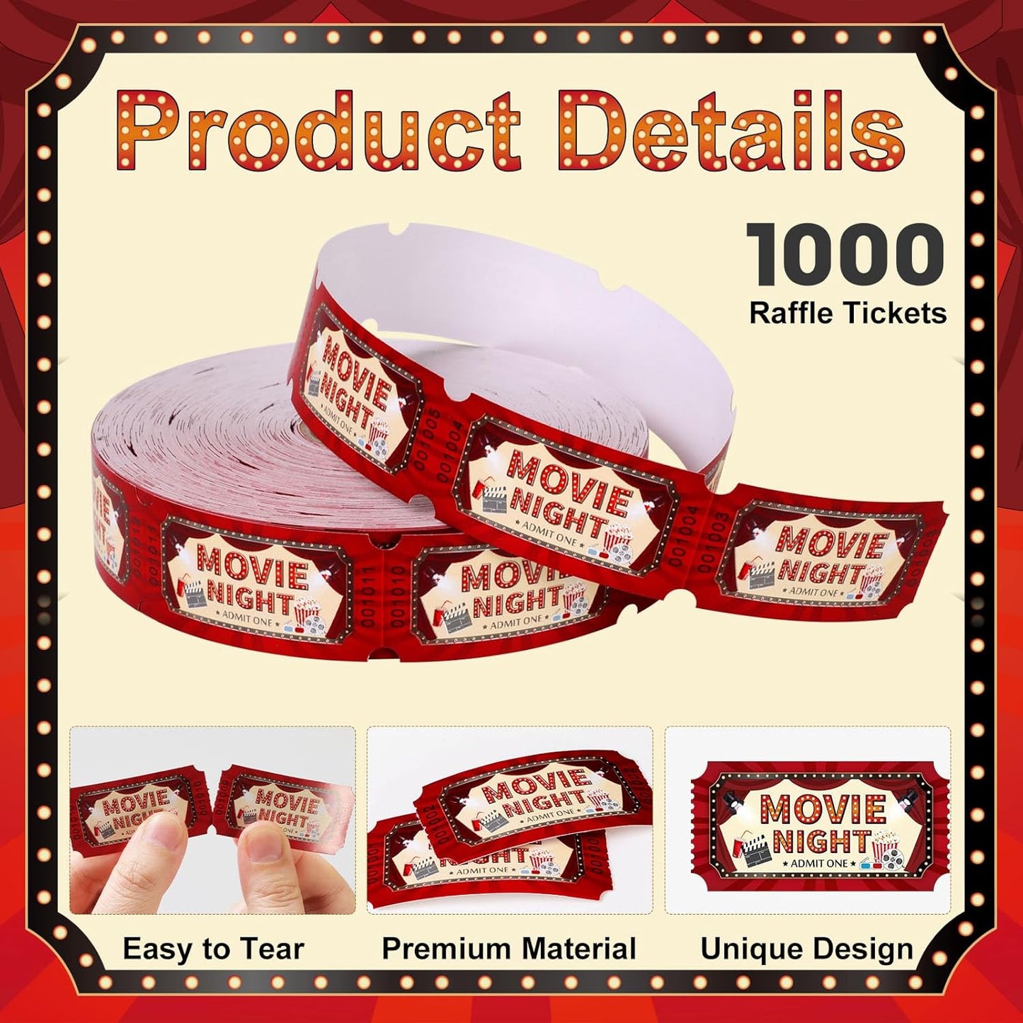 1000 Pcs Drink Ticket Single Raffle Tickets Roll Cocktail Design Free Drink Ticket for Events Wedding Work Formal Parties Leisure Class Reward