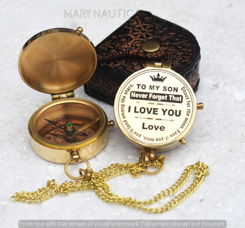 Engraved Brass Compass Gift for Son from Mom & Dad – Meaningful Graduation, Birthday, or Baptism Keepsake