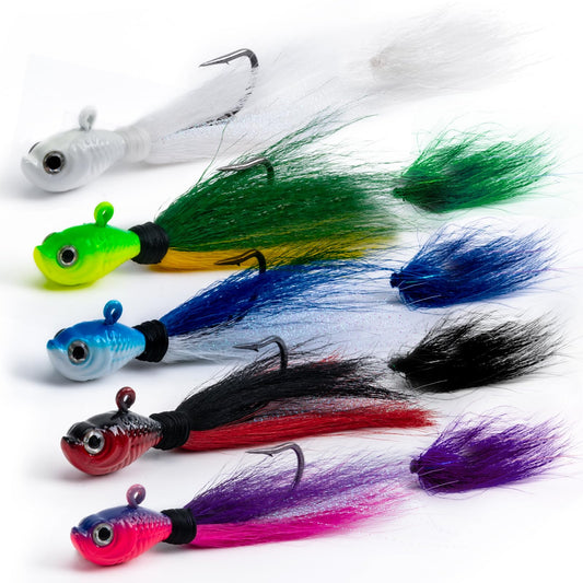 Goture 5pcs Bucktail Jigs Saltwater Fishing Hair Jig for Bass, Walleye, Crappie, Bluefish, Snook, Rockfish, Halibut - 1/4oz, 1/2oz, 1oz, 2oz