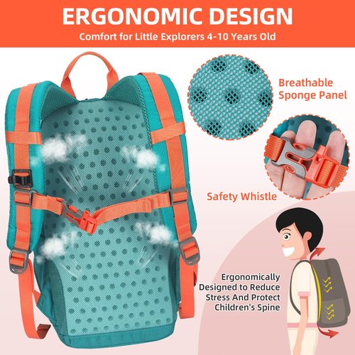 Unineovo 10L Kids Hiking Backpack, Small Waterproof Travel Daypack for Camping, Lightweight Pack for Boys or Girls Ages 4-12 (Green)