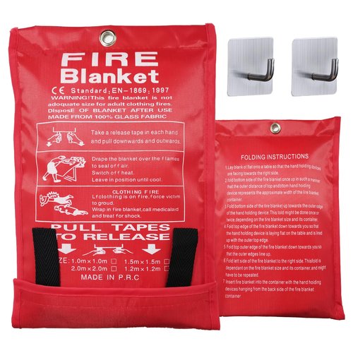QiStars Emergency Fire Blankets 2 Pack 39"*39", Fiberglass Fire Blanket for Emergency Survival Safety, Emergency Retardant Blanket for Kitchen House Camping Car Office Warehouse, with Hooks*2 (002)