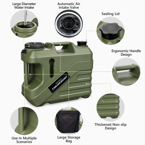 Portable Shower for Camping with 5-Gallon Water Jug, Rechargeable Camping Shower, Food Grade Material Water Containers for Fruit & Vegetables Wash, Integrate Design for Outdoors, Hiking, 2 Batteries