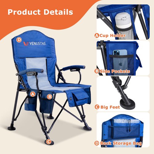 Venustas Heated Camping Chair with 7.4V Battery Pack UP to 10H Heating Portable Heated Folding Chair with Removable Cushion for Outdoor Sports Hunting, Beach, Picnics, 5000mAh Battery Included